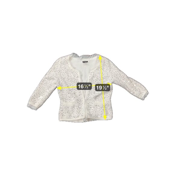 Nue Options Womens White Cotton Sequin Half Sleeve Cardigan Pockets SZ PS - Picture 8 of 9